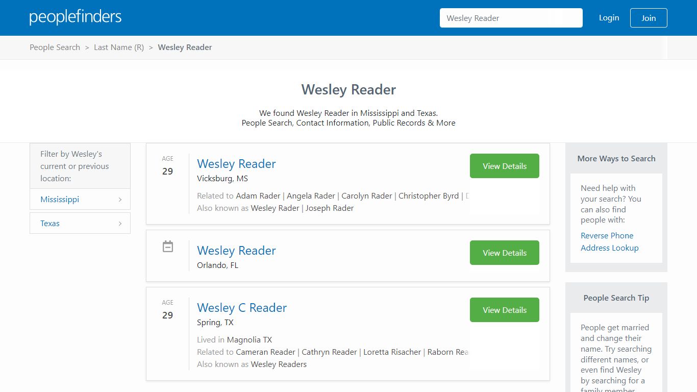 Wesley Reader - Phone, Address, Public Records | PeopleFinders